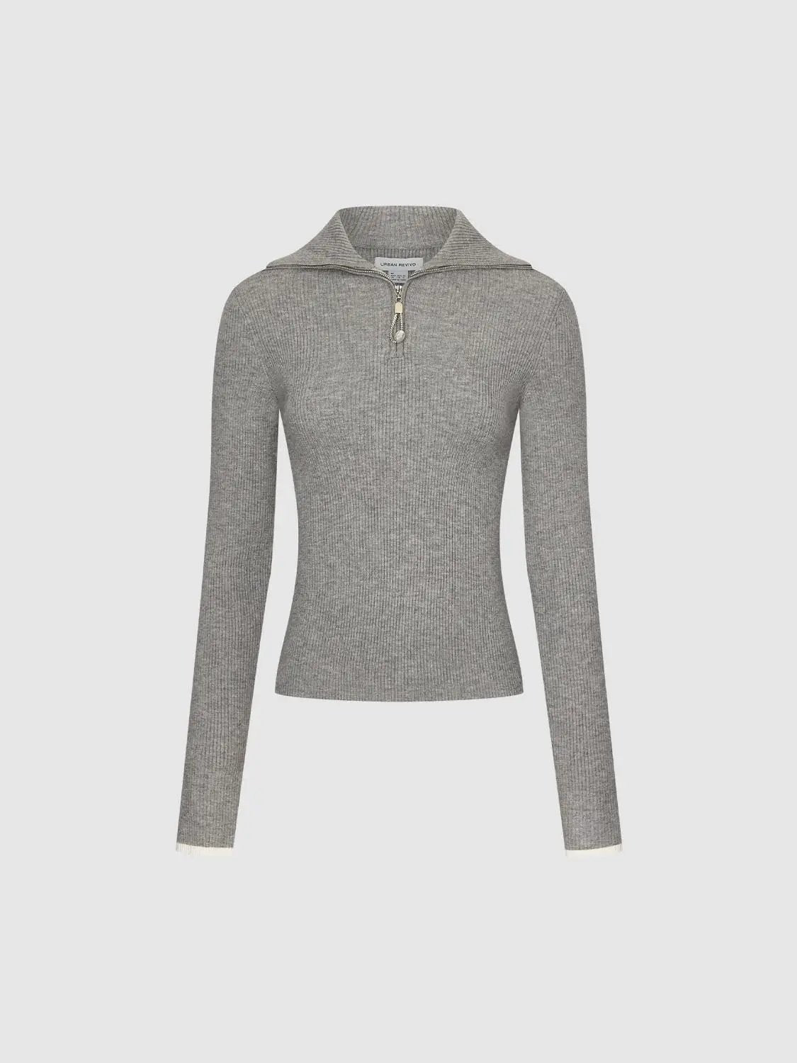 Ribbed Fitted Half Zip Long Sleeve Sweater