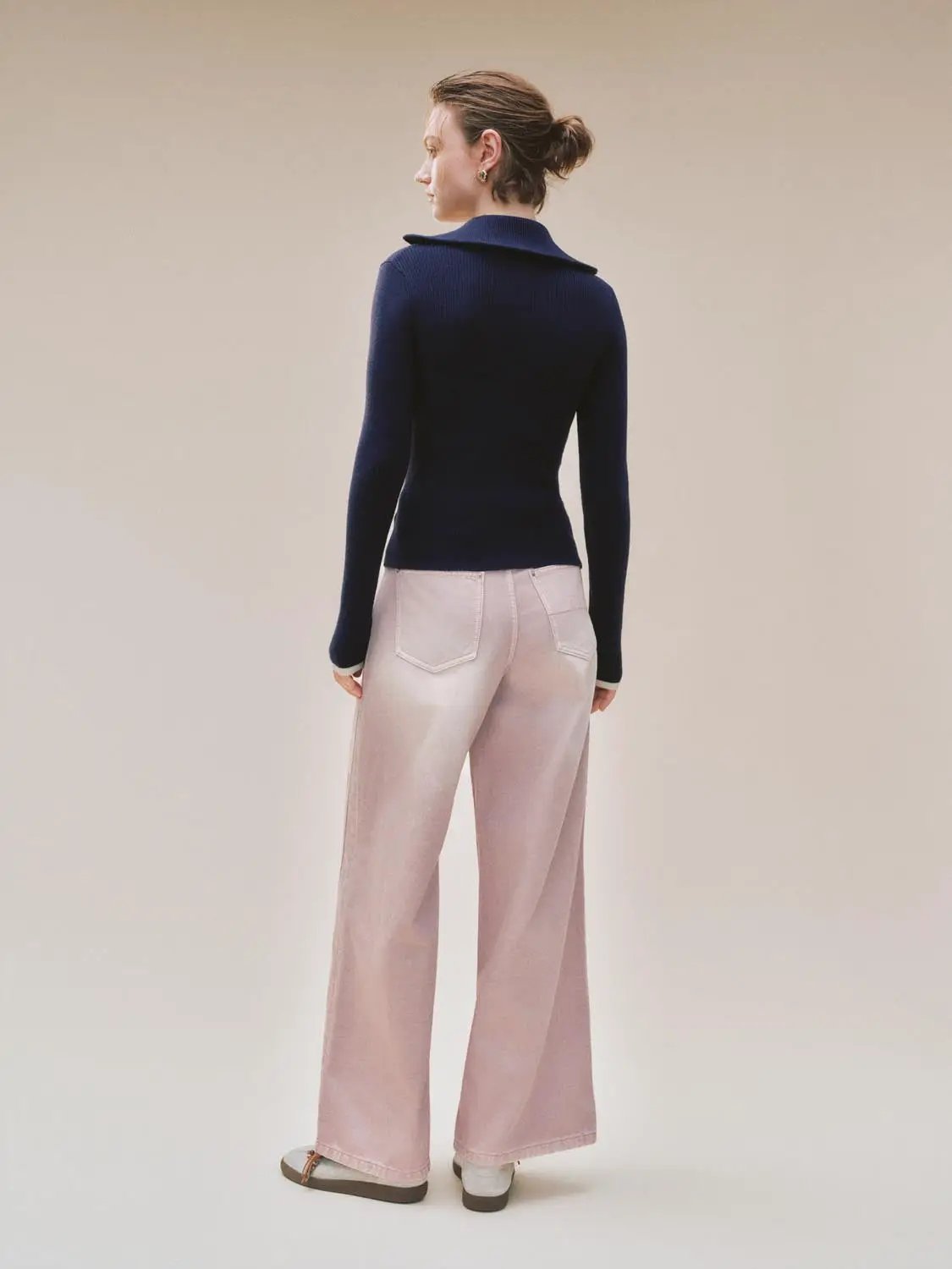 Ribbed Fitted Half Zip Long Sleeve Sweater