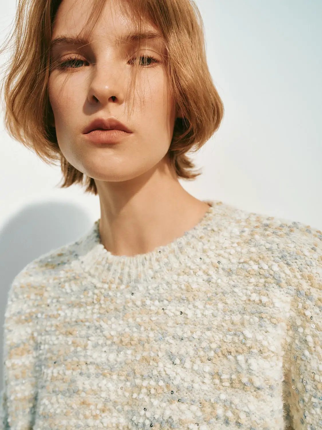 Knitted Textured Ribbed Hem Crew Neck Long Sleeve Sweater
