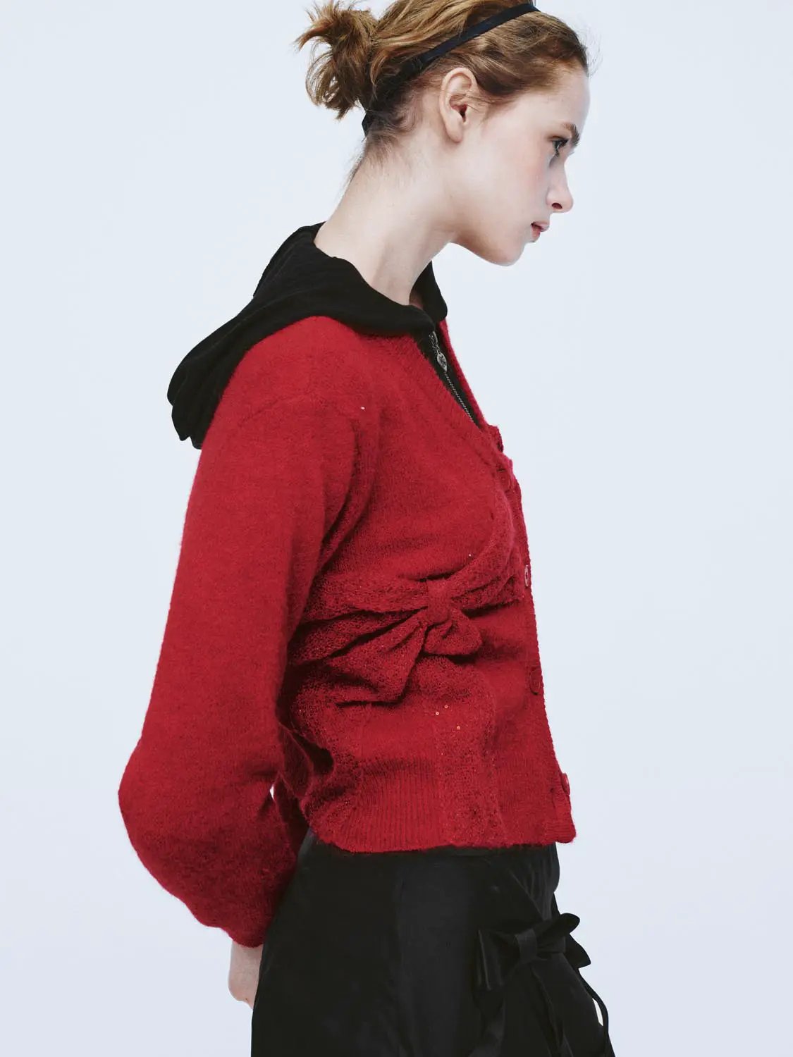 Bow Detail V-neck Long Sleeve Knit Cardigan