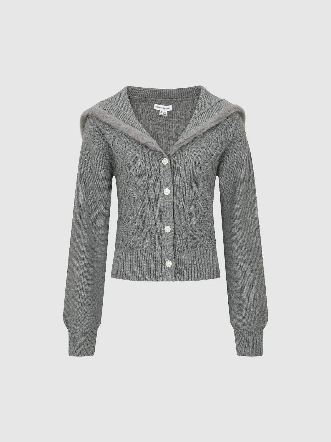 Cable Knit Hooded Long Sleeve Cotton Blend Cardigan