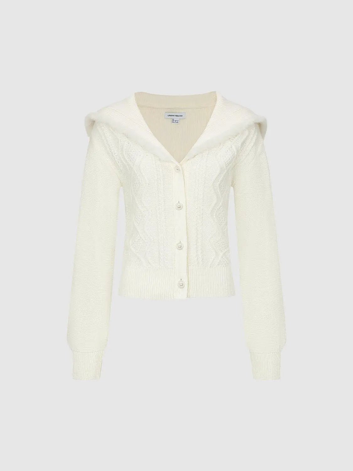 Cable Knit Hooded Long Sleeve Cotton Blend Cardigan