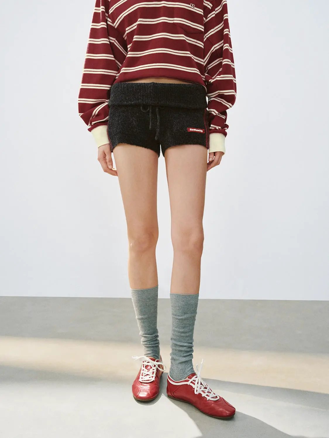 Heathered Drawstring Waist Knit Shorts With Side Stripes