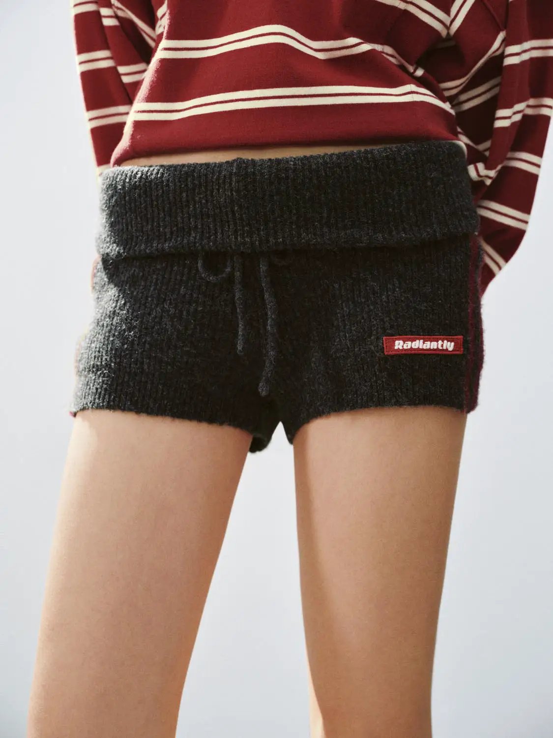 Heathered Drawstring Waist Knit Shorts With Side Stripes
