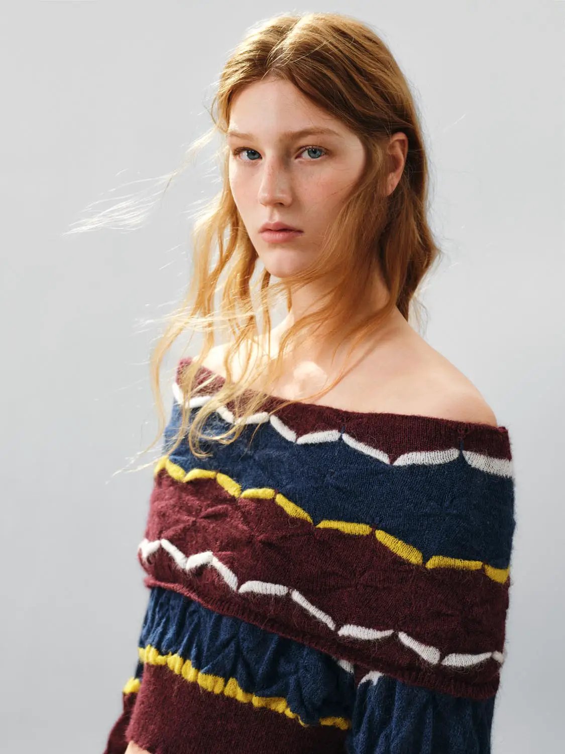 Cropped Striped Textured Long Sleeve Knit Sweater