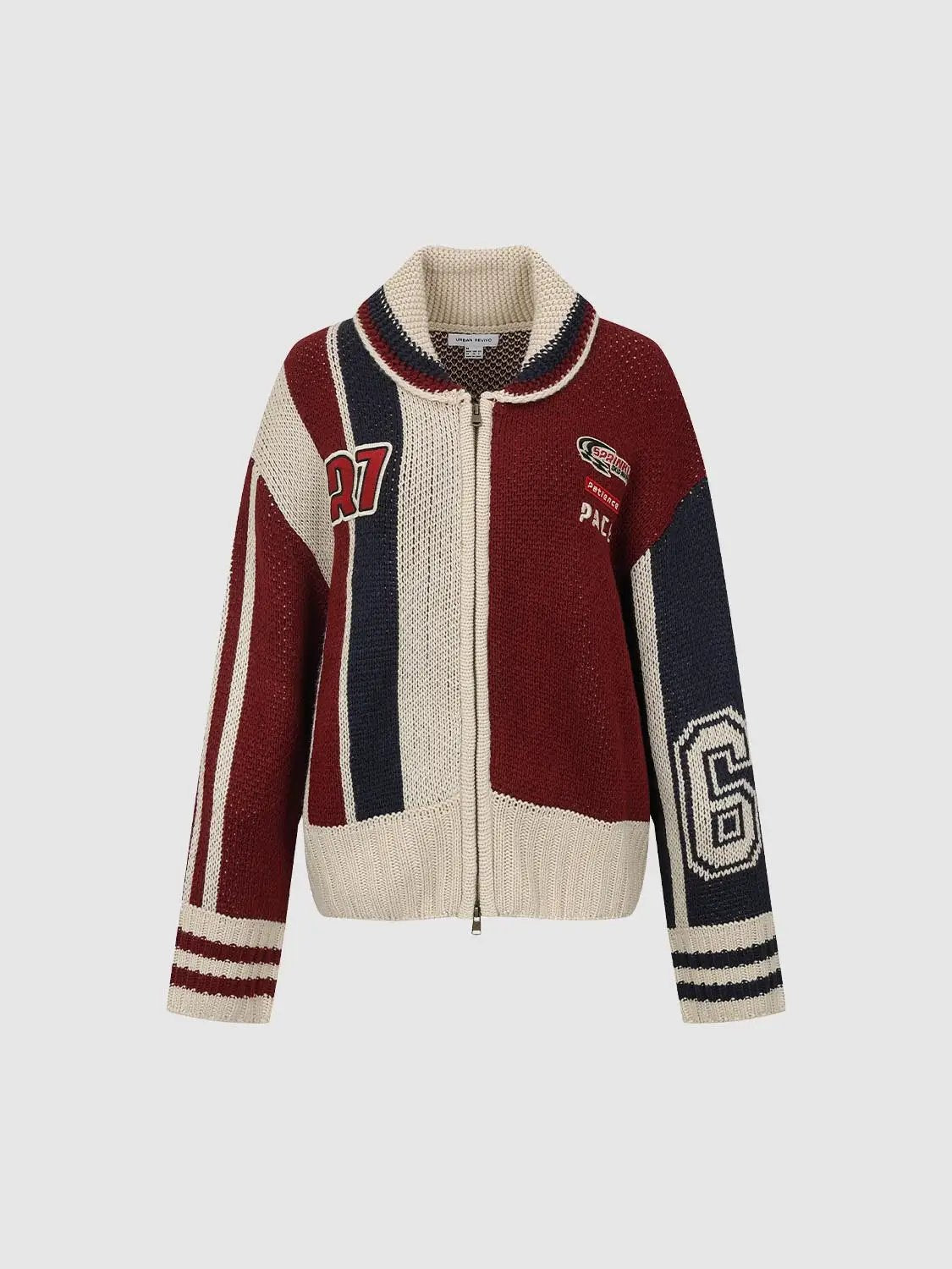 Zip Front Striped Oversized Long Sleeve Knit Jacket