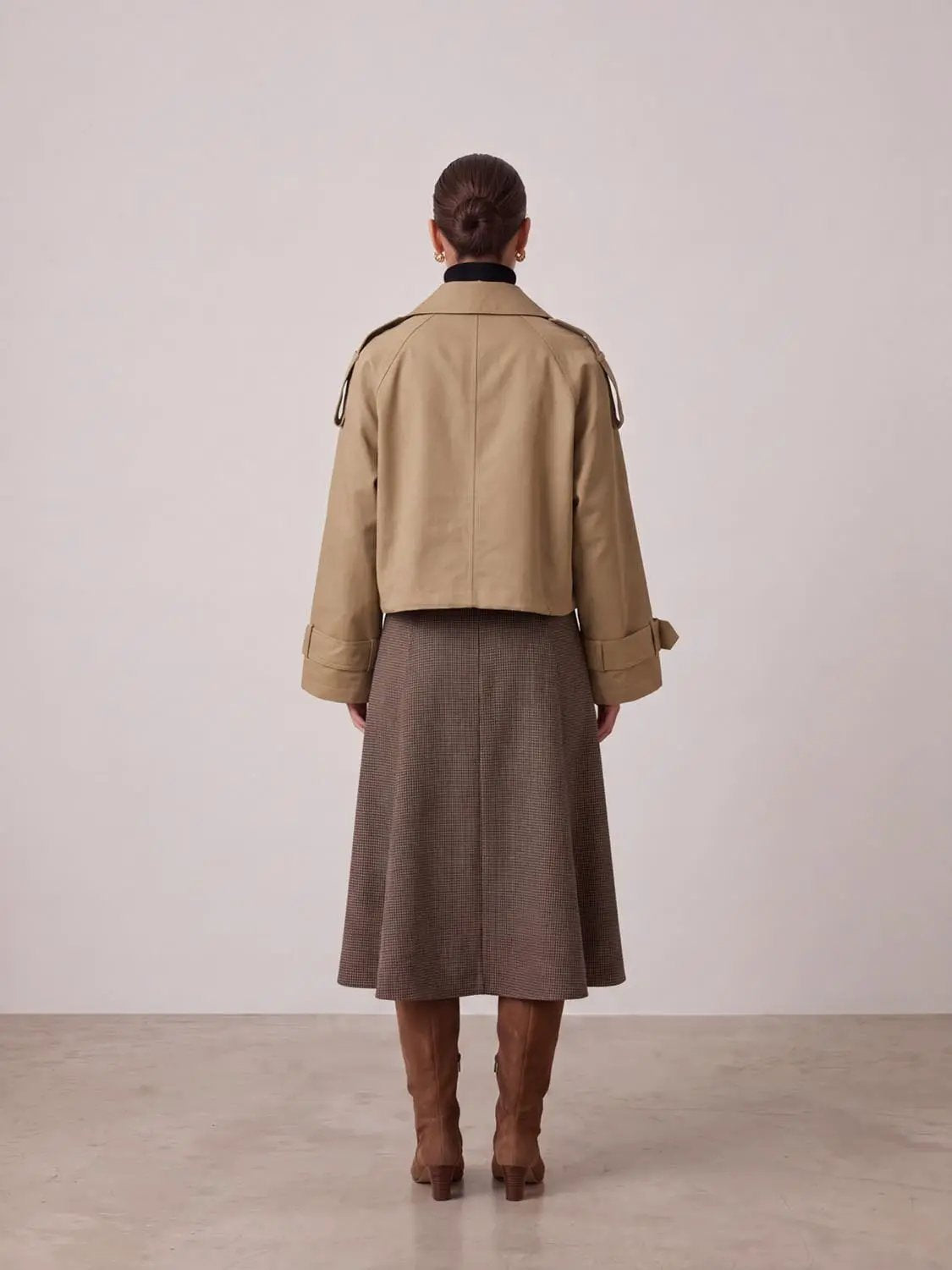 Lapel Double Breasted Cropped Cotton Trench Jacket