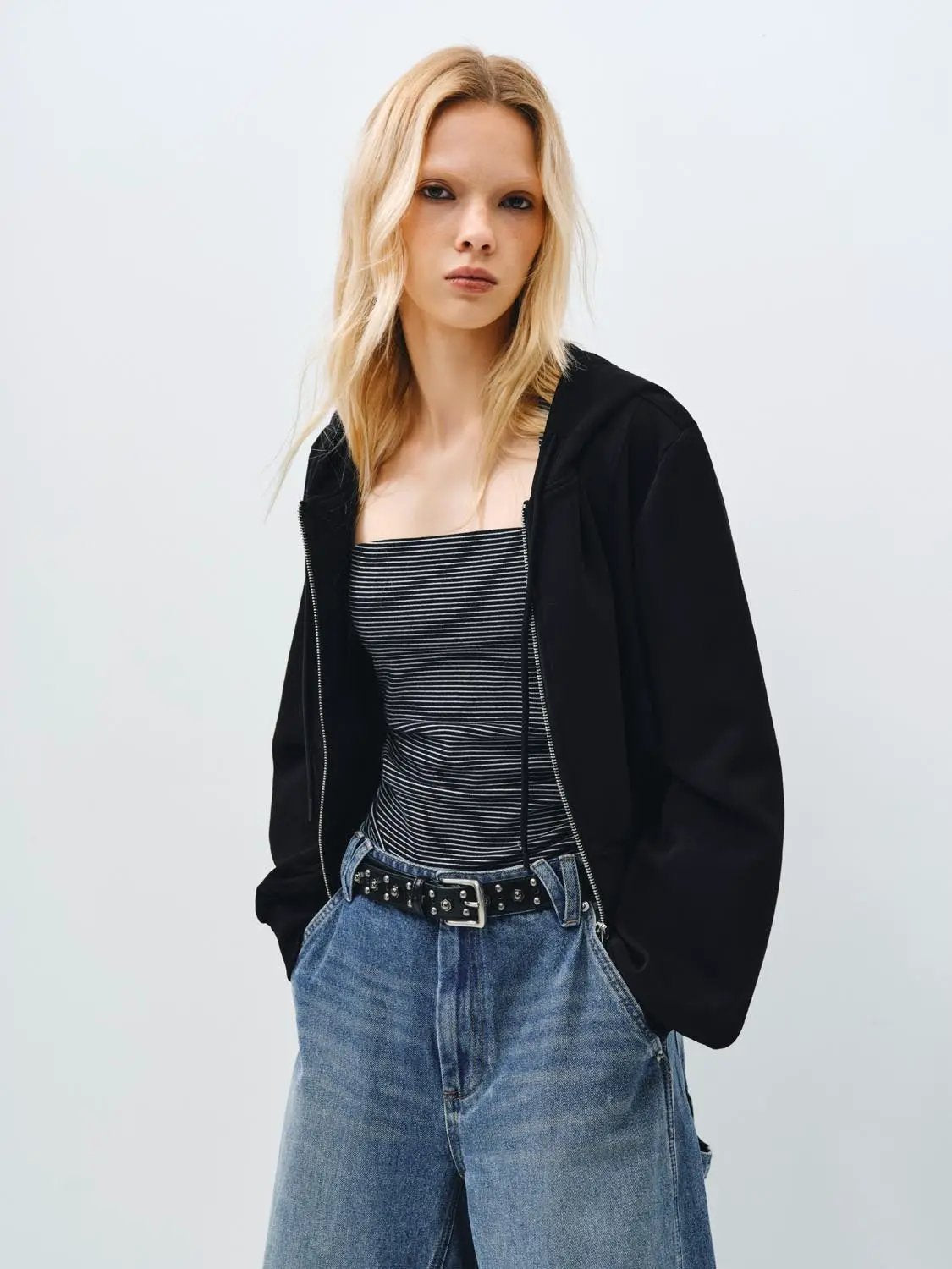 Relaxed Fit Hooded Cotton Zip Front Jacket