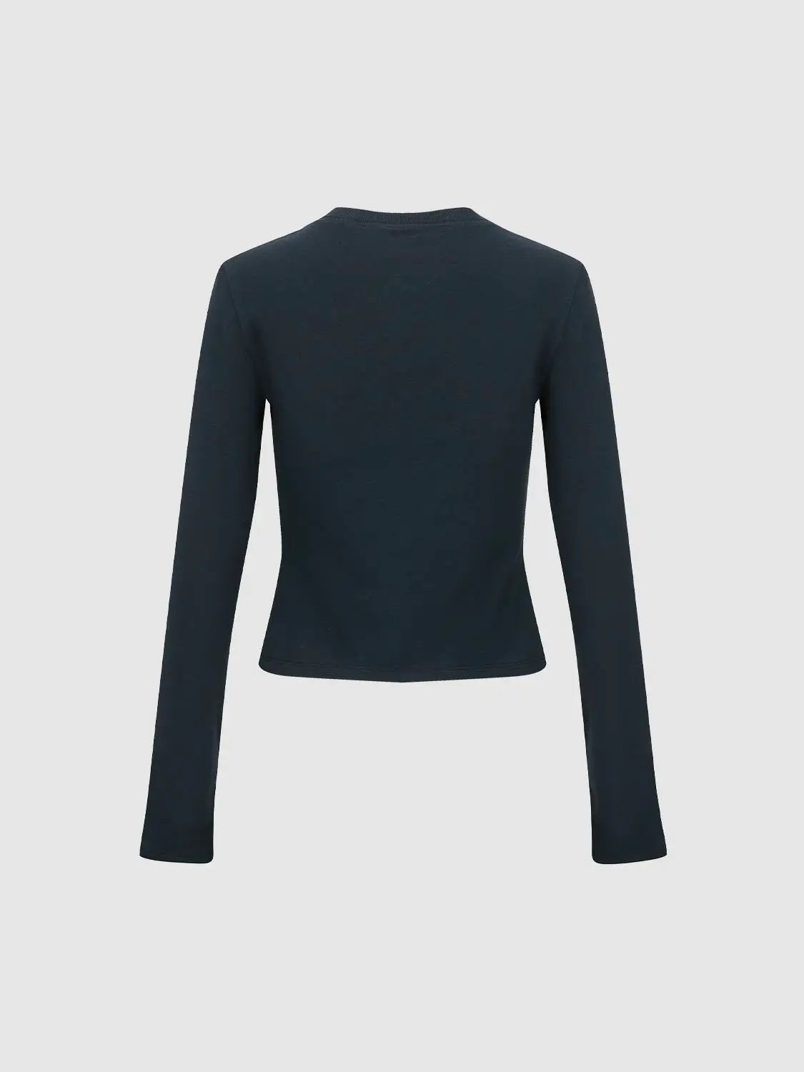 Button Front Crew Neck Embroidered Cotton Fitted Jacket