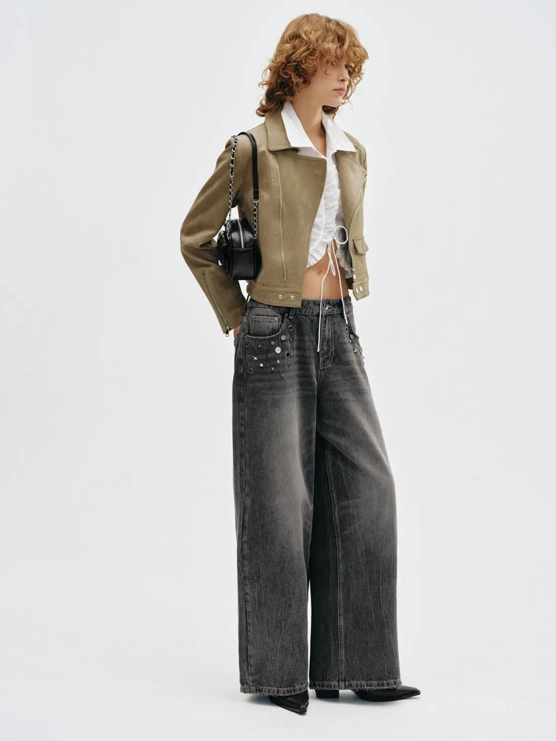 Long Sleeve Cropped Asymmetric Zippered Biker Jacket