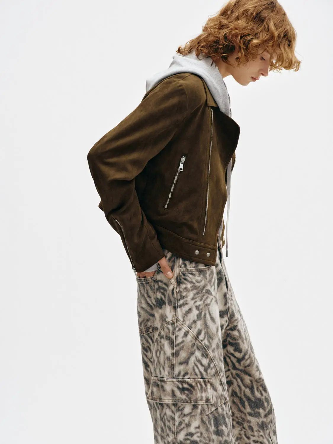 Long Sleeve Cropped Asymmetric Zippered Biker Jacket