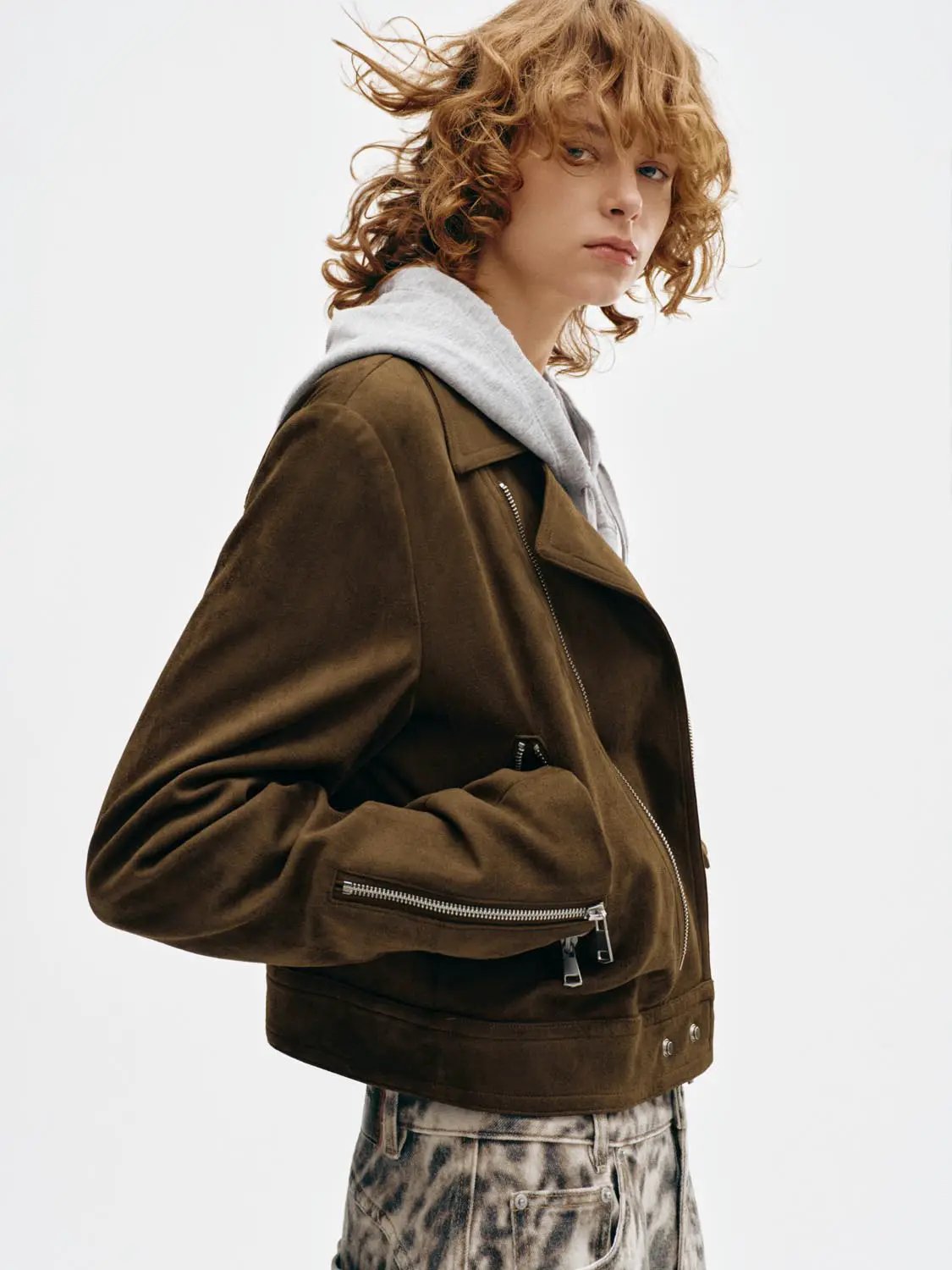 Long Sleeve Cropped Asymmetric Zippered Biker Jacket