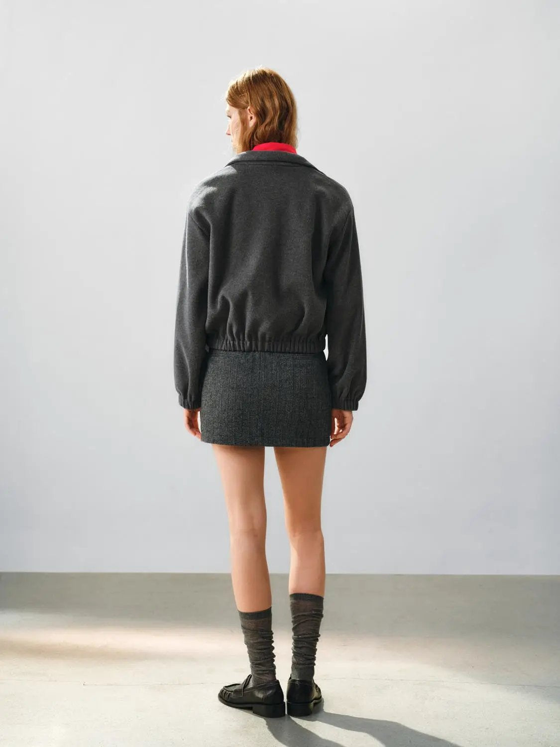 Textured Zip Front Oversized Mock Neck Long Sleeve Jacket