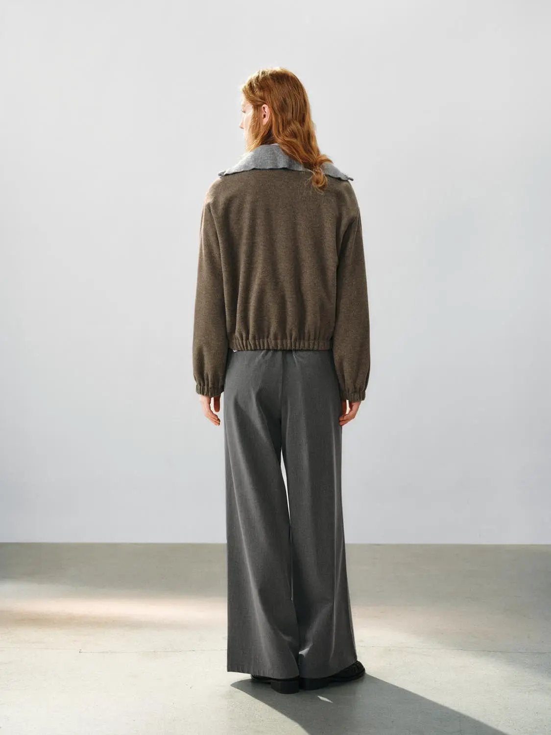 Textured Zip Front Oversized Mock Neck Long Sleeve Jacket