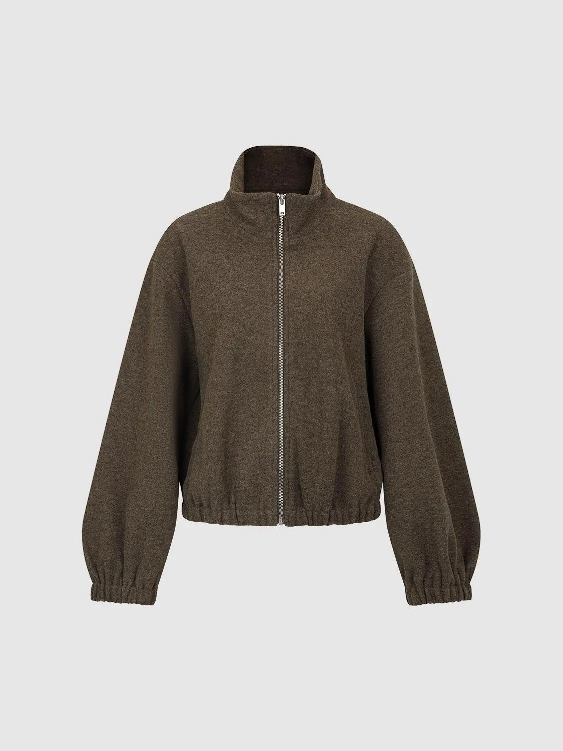 Textured Zip Front Oversized Mock Neck Long Sleeve Jacket