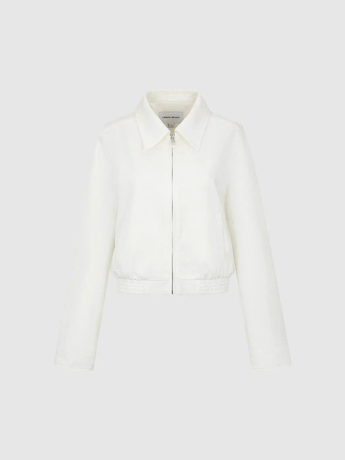 Zip Front Elasticated Hem Shirt Collar Long Sleeve Jacket