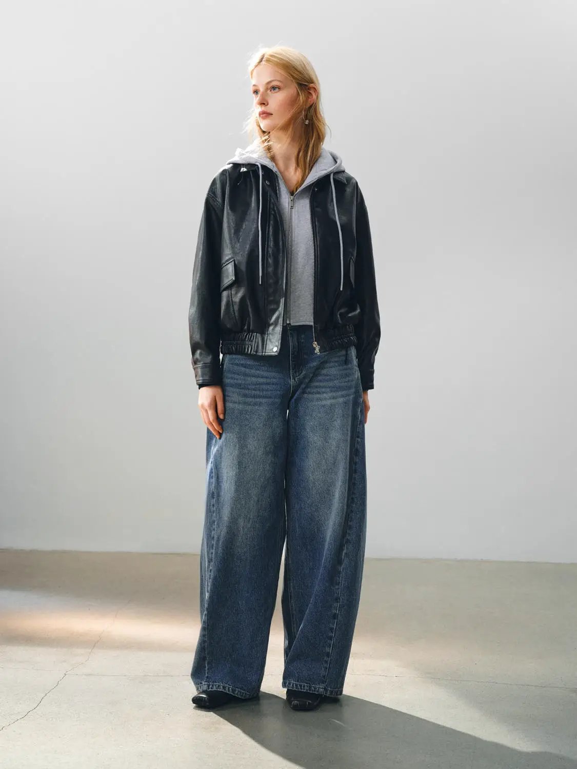 Zip Front Ribbed Hem Long Sleeve Jacket