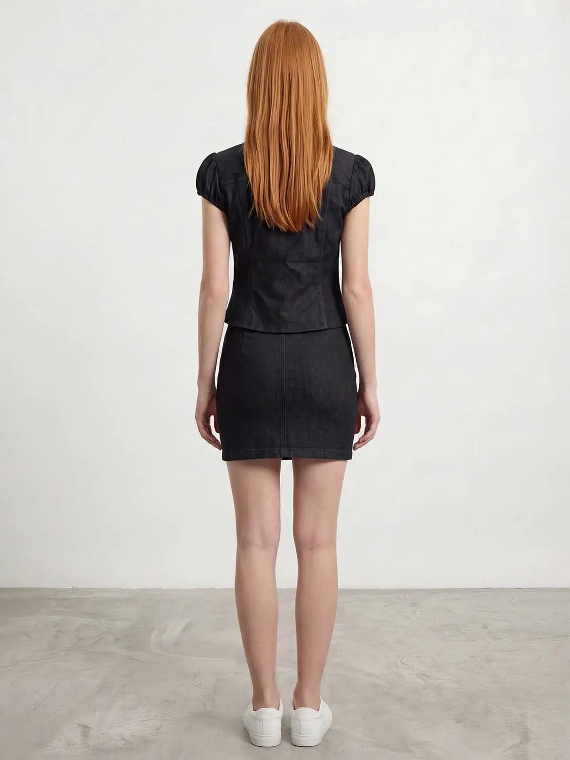 Cropped Double-breasted Short Sleeve Cotton Blend Jacket
