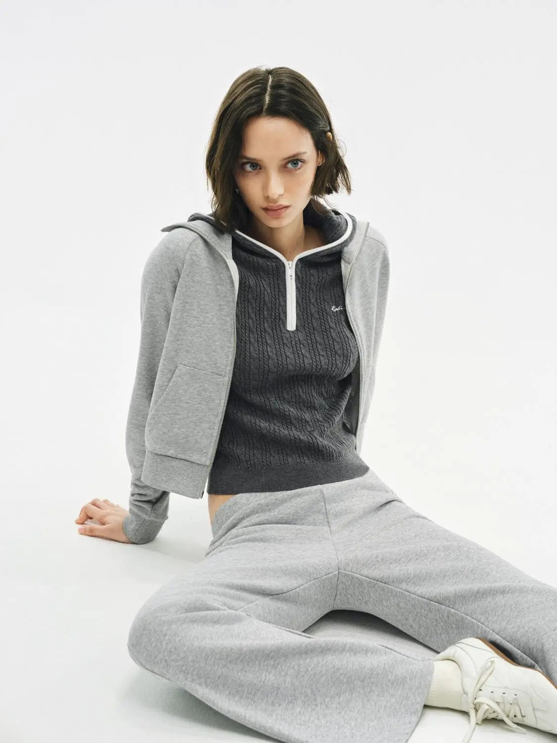 Zip Front Long Sleeve Cotton Blend Sweatshirt Jacket