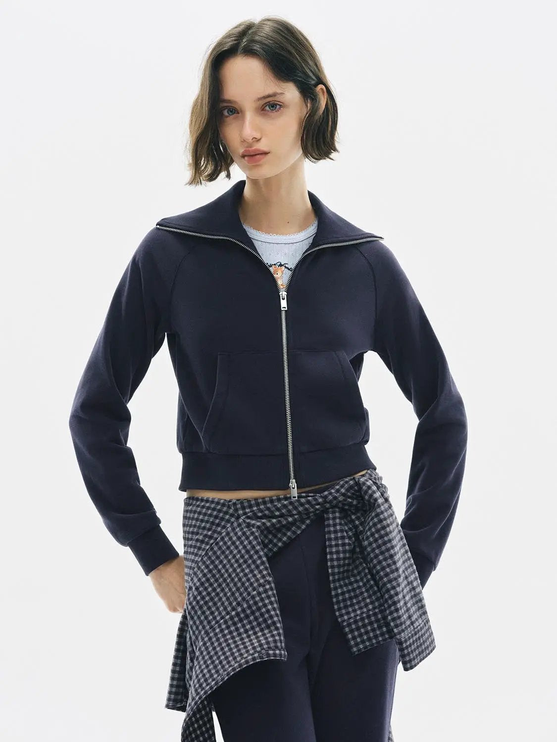 Zip Front Long Sleeve Cotton Blend Sweatshirt Jacket