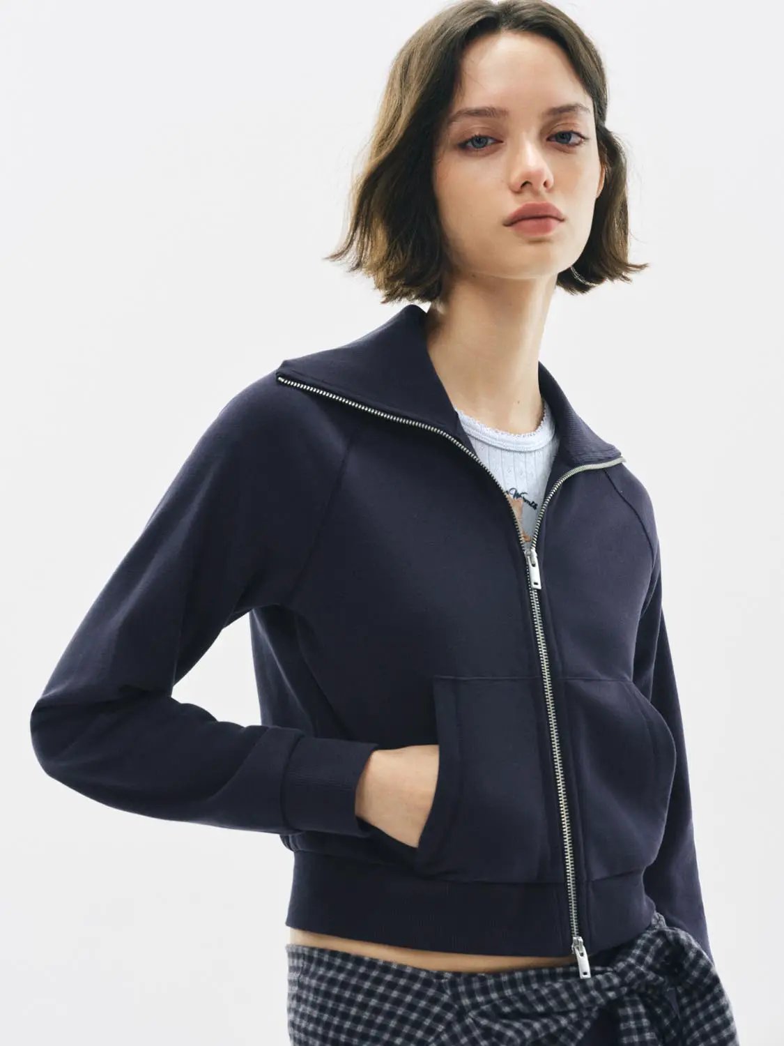 Zip Front Long Sleeve Cotton Blend Sweatshirt Jacket
