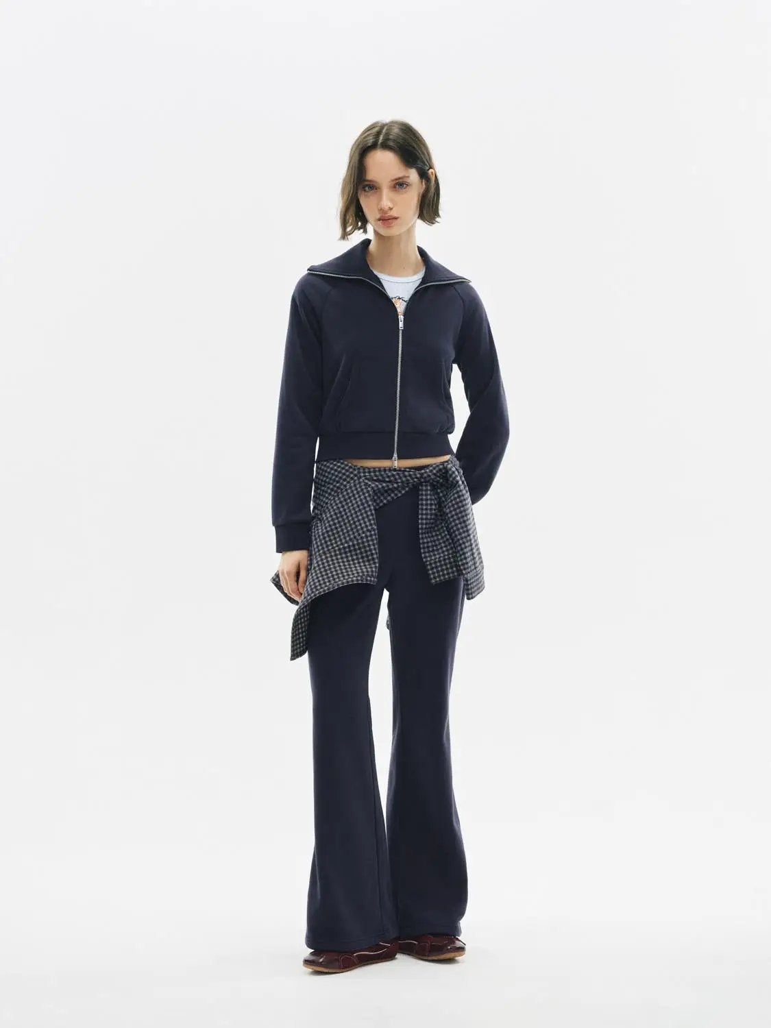 Zip Front Long Sleeve Cotton Blend Sweatshirt Jacket