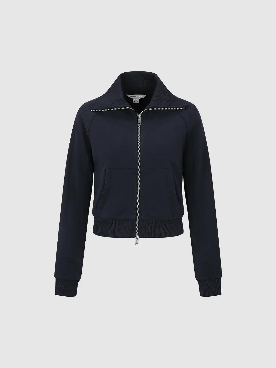 Zip Front Long Sleeve Cotton Blend Sweatshirt Jacket