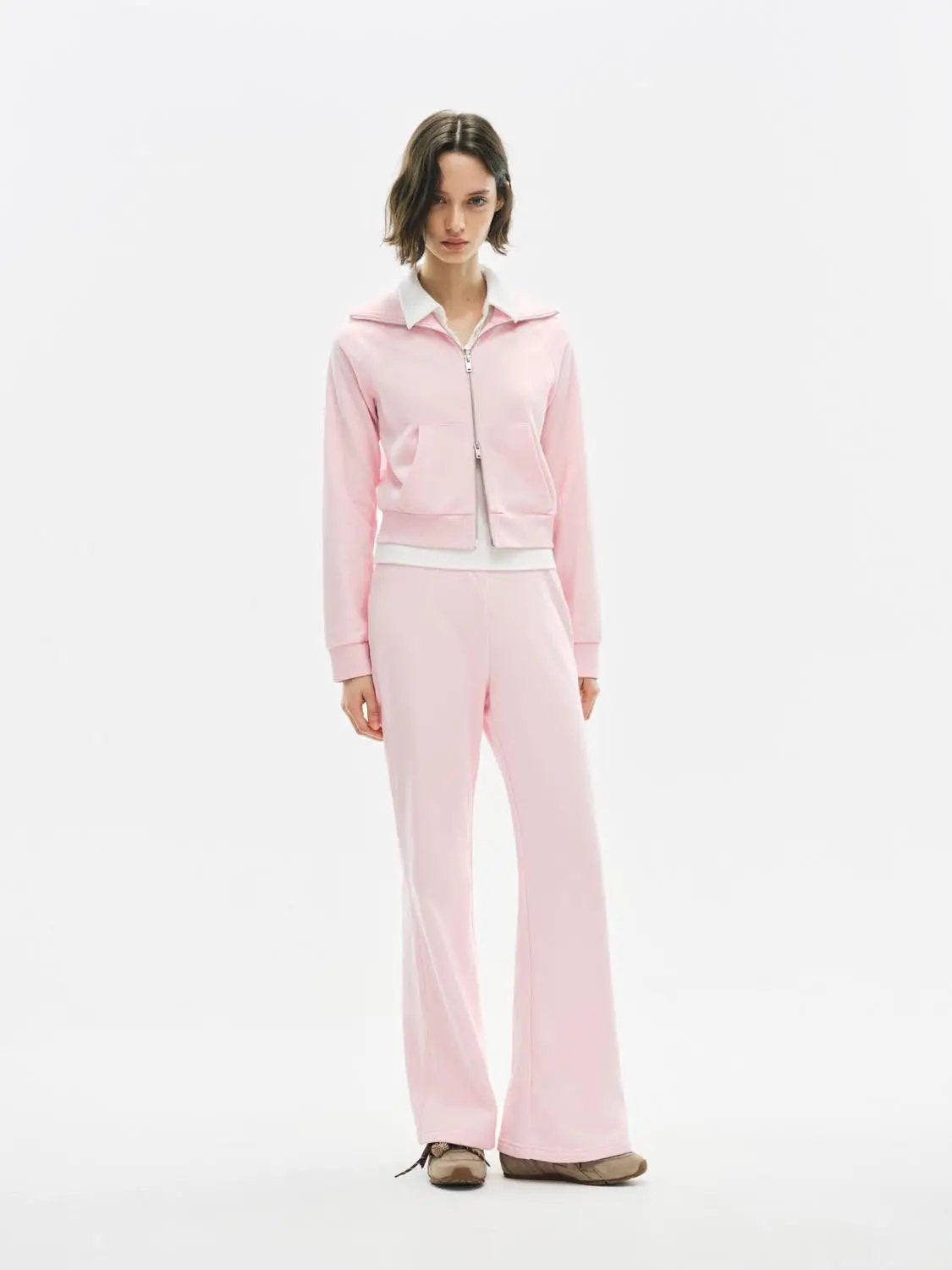 Zip Front Long Sleeve Cotton Blend Sweatshirt Jacket
