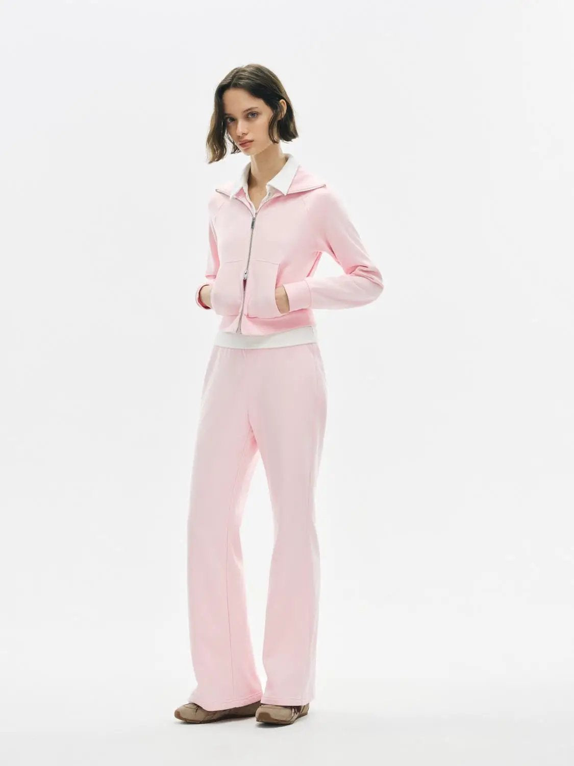 Zip Front Long Sleeve Cotton Blend Sweatshirt Jacket