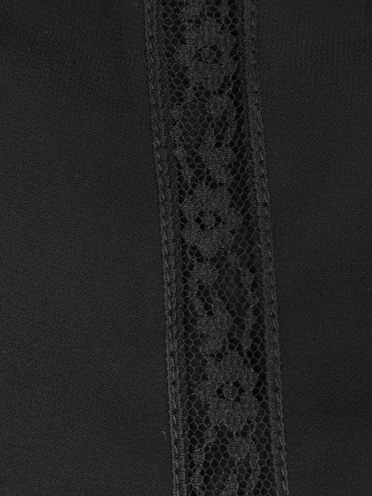 Delicate Black Lace Trimmed Sheer V-neck Blouse