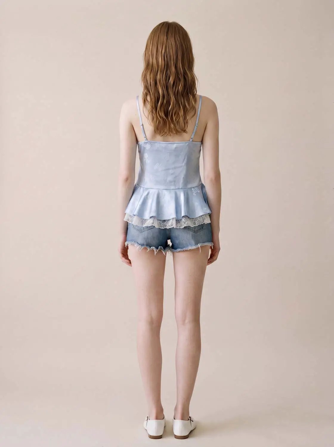 Lace Trim Ruffle V-Neck Camisole