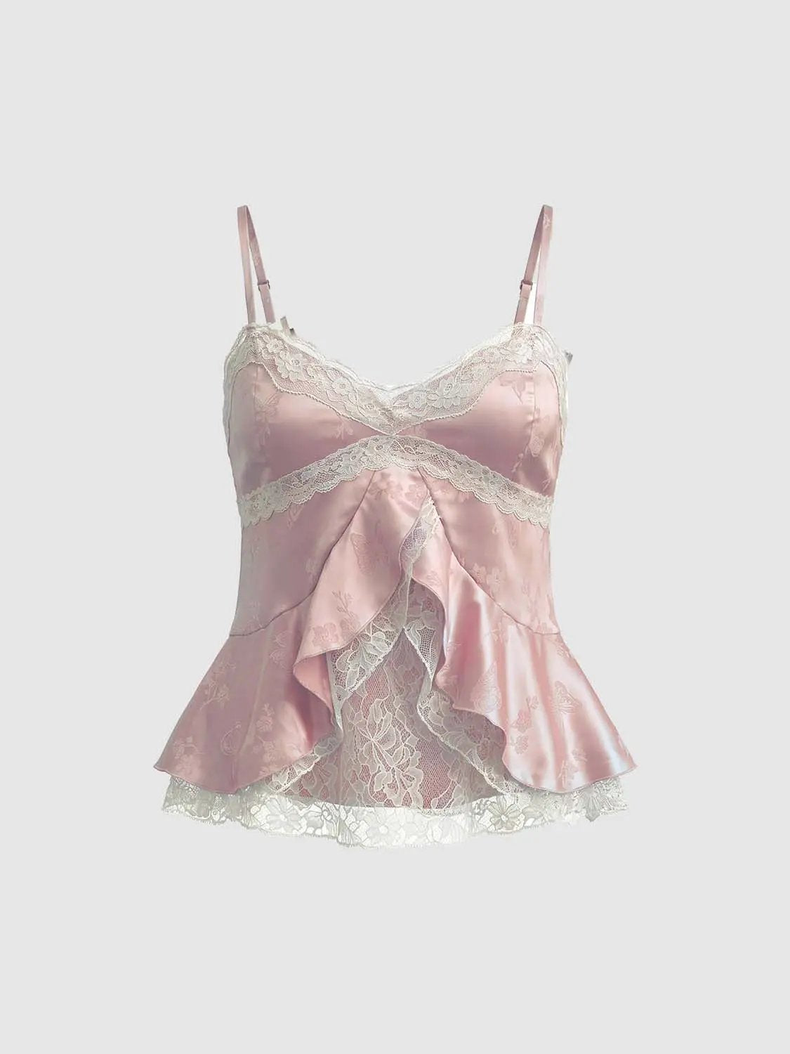 Lace Trim Ruffle V-Neck Camisole