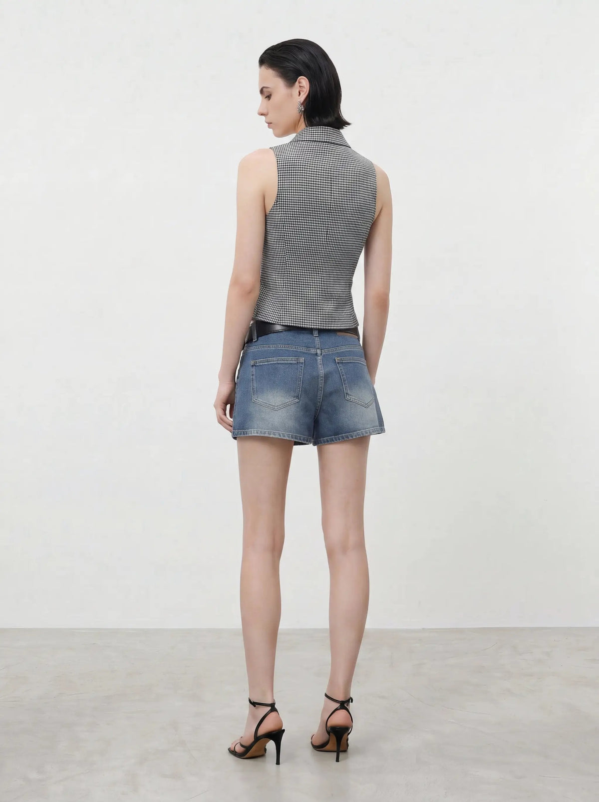 Gingham Tie Front Sleeveless Cardigan Shirt