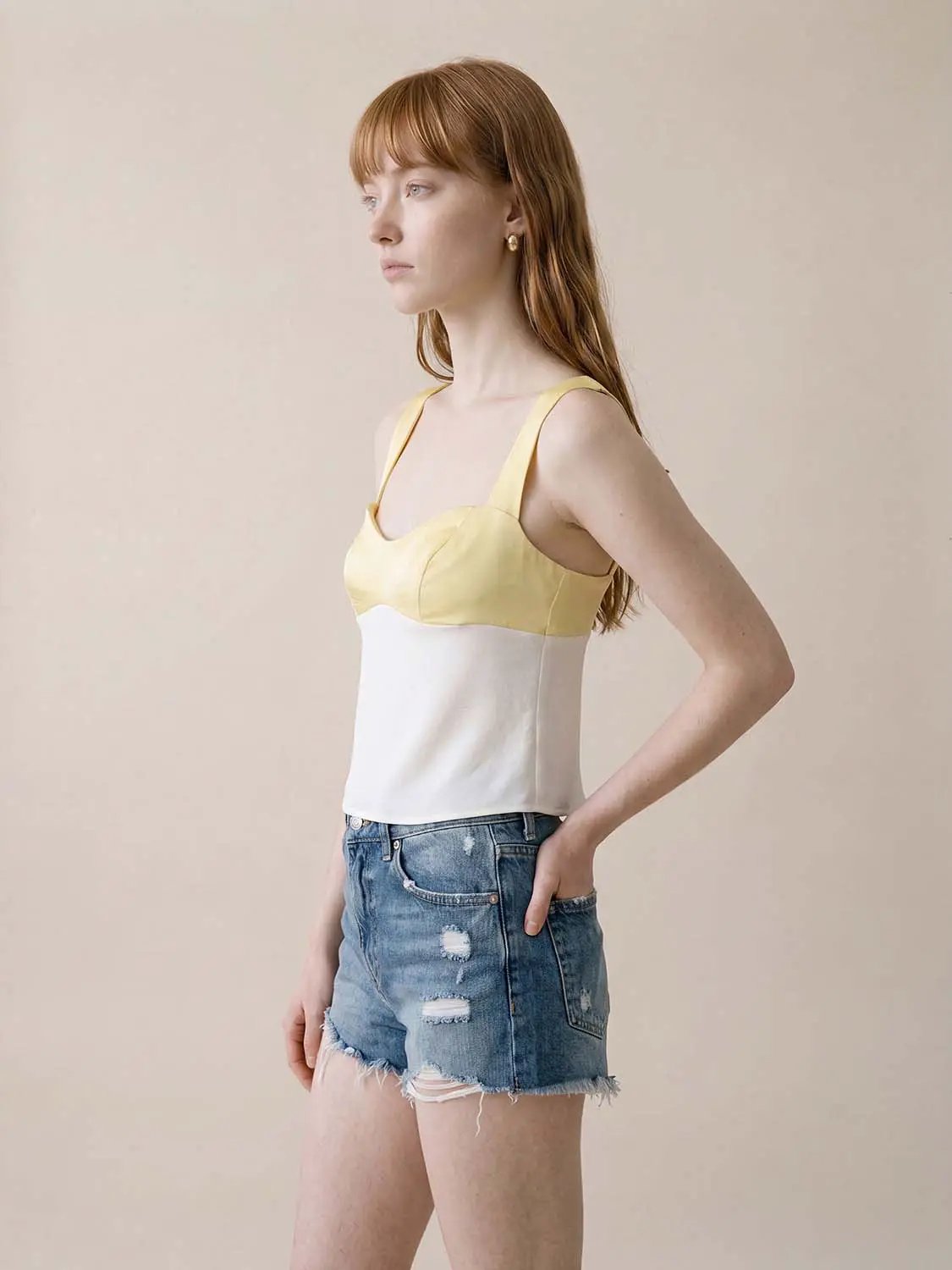 Color Block Square Neck Tie Back Cropped Cami Top