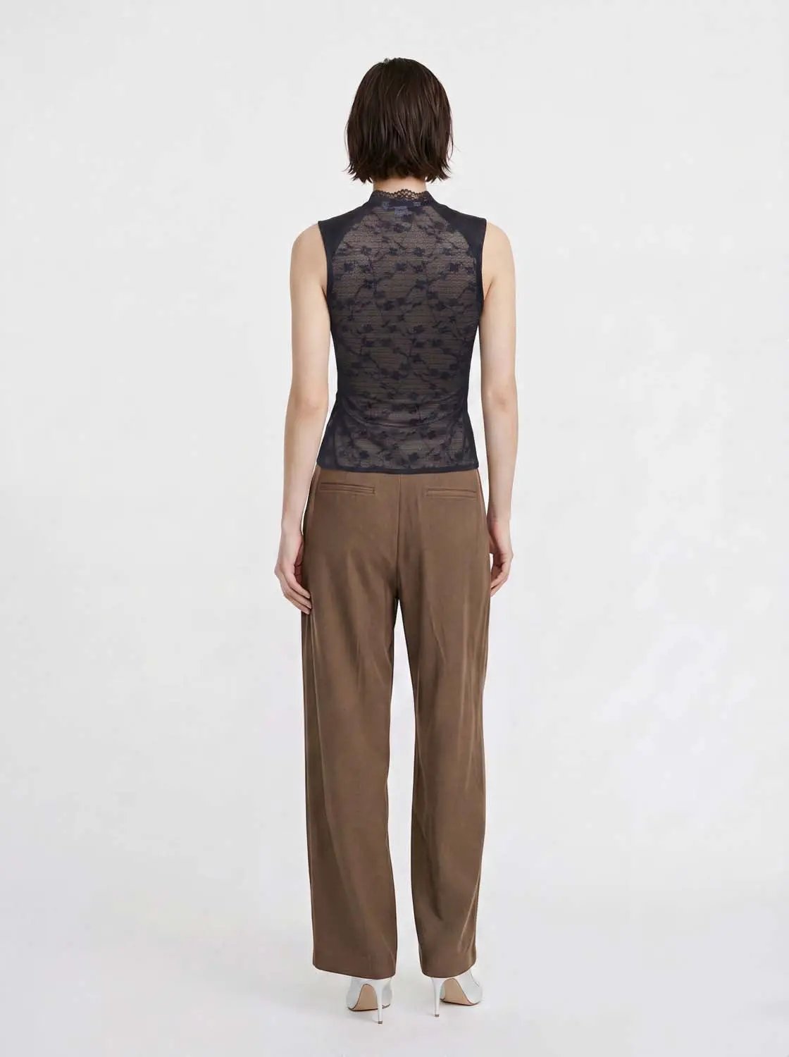 V-neck Lace Panel Tie Front Cami Top