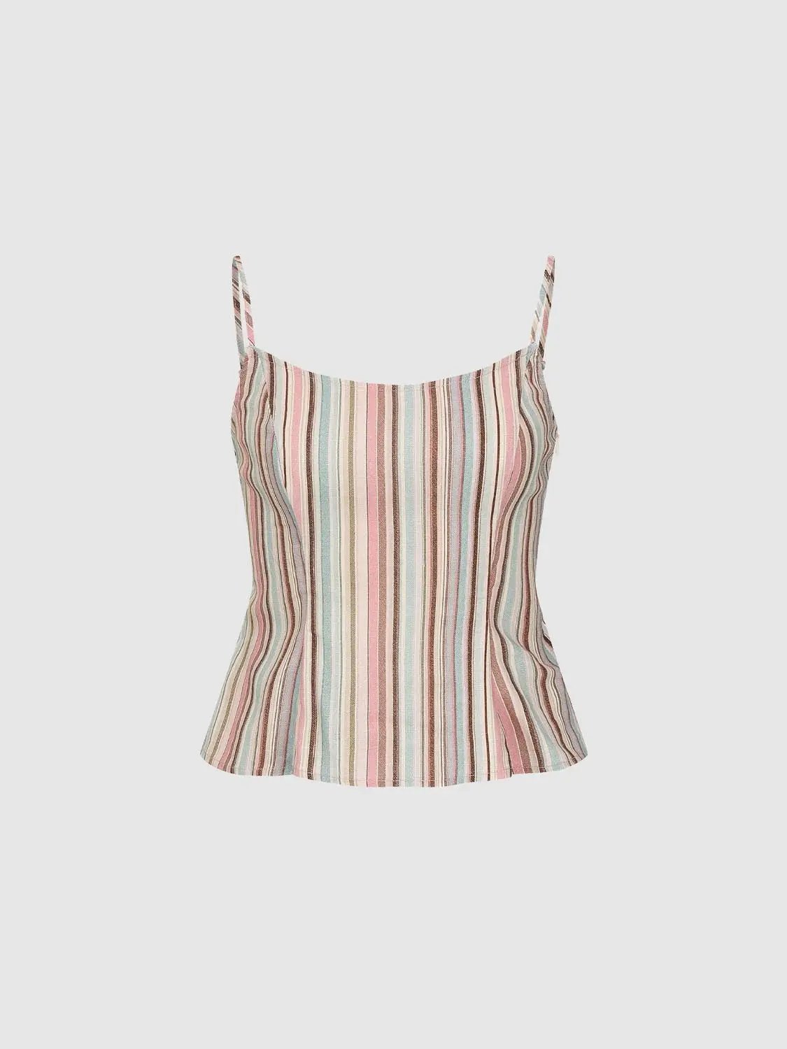 Multi Color Vertical Striped Fitted Sleeveless Cami Top