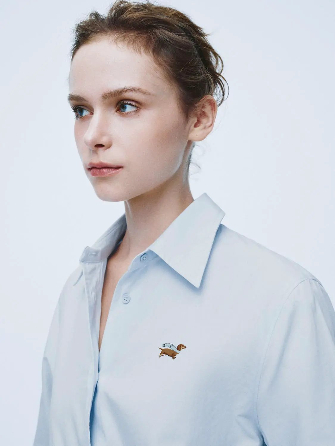 Embroidered Cotton Button Front Long Sleeve Shirt