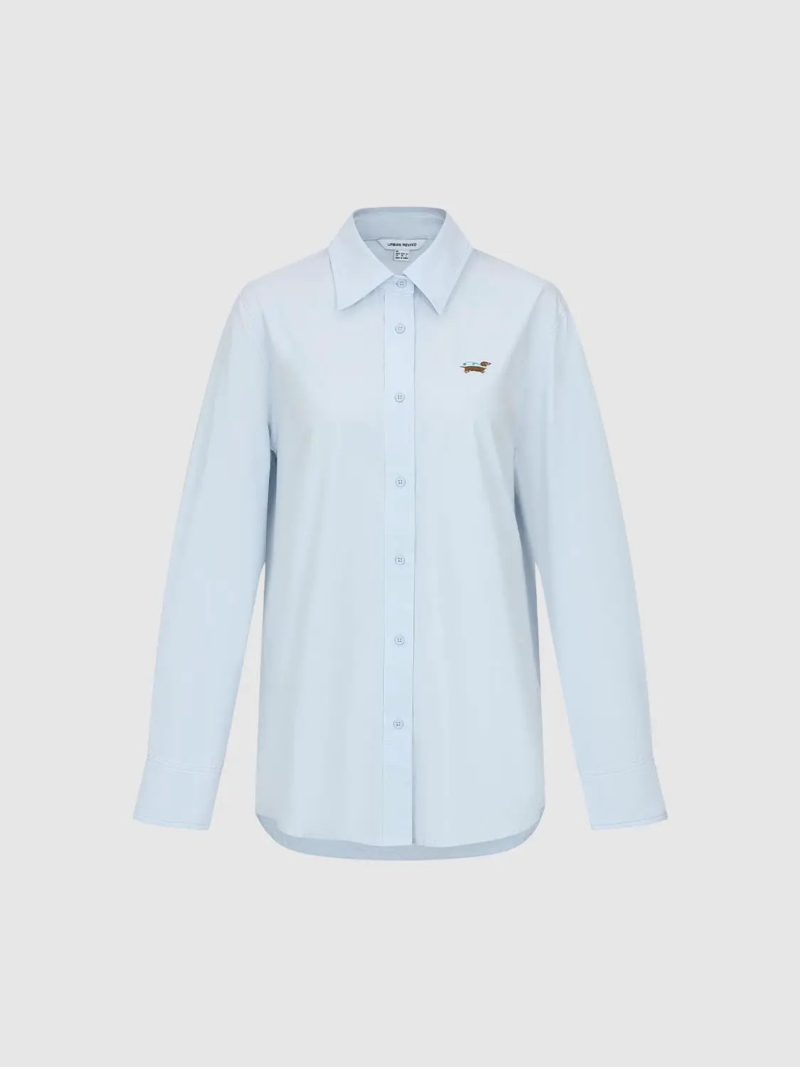 Embroidered Cotton Button Front Long Sleeve Shirt