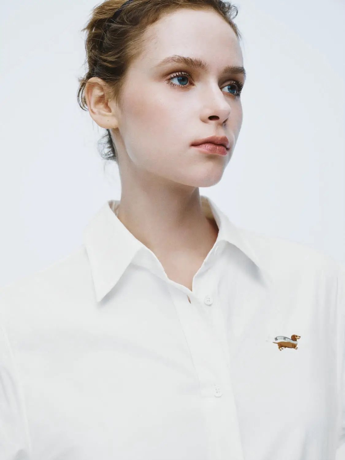 Embroidered Cotton Button Front Long Sleeve Shirt