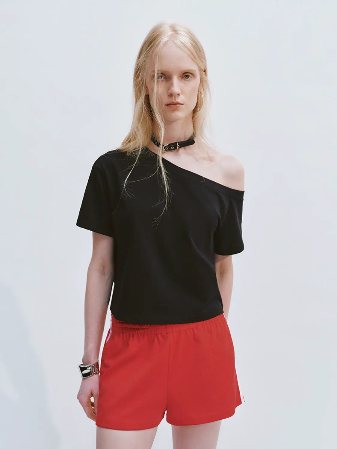 One-Shoulder Cropped Relaxed Silhouette Cotton T-Shirt