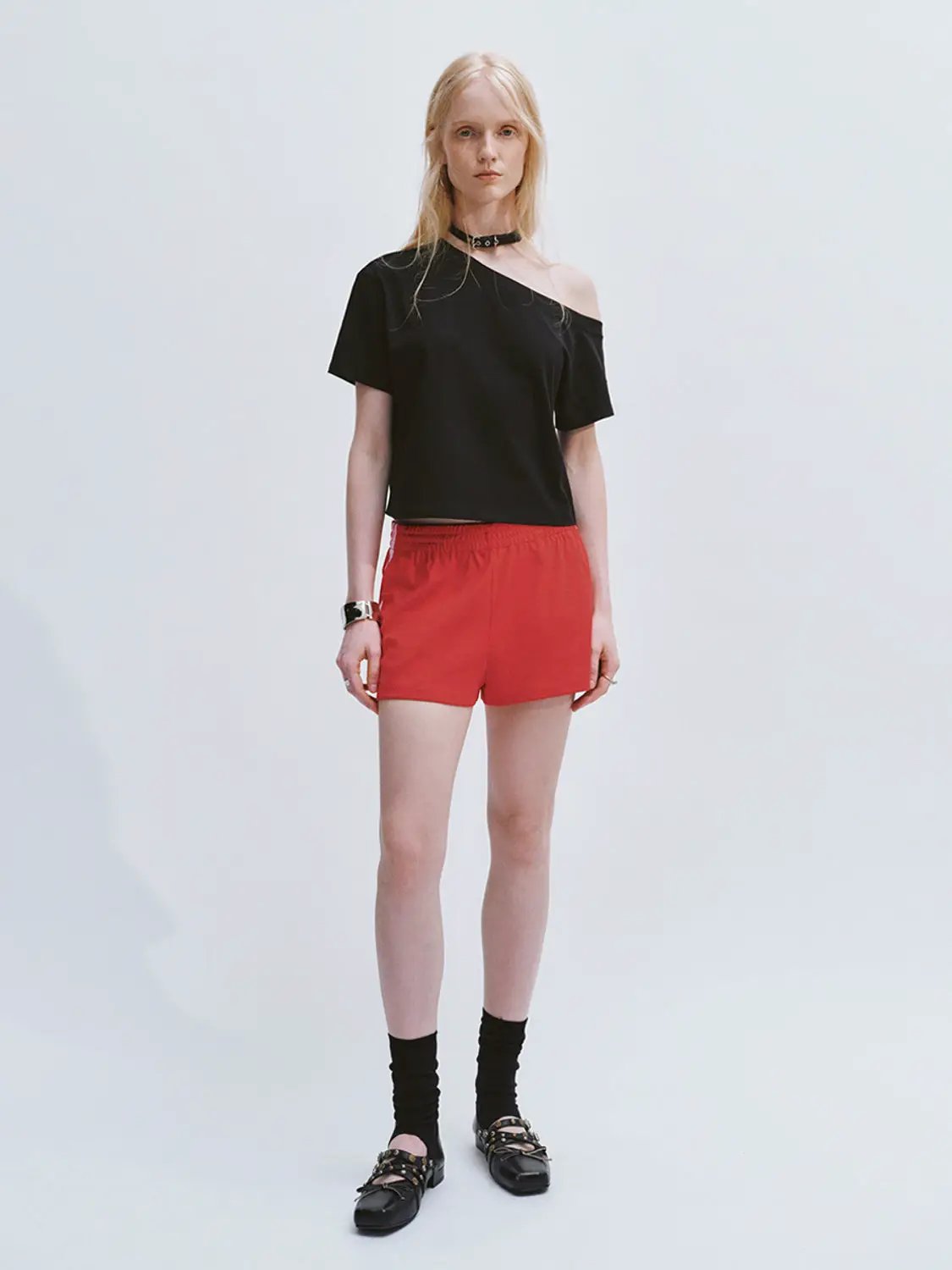 One-Shoulder Cropped Relaxed Silhouette Cotton T-Shirt