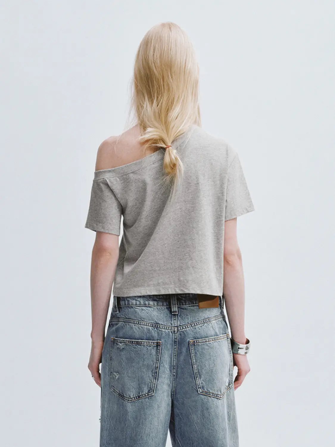 One-Shoulder Cropped Relaxed Silhouette Cotton T-Shirt
