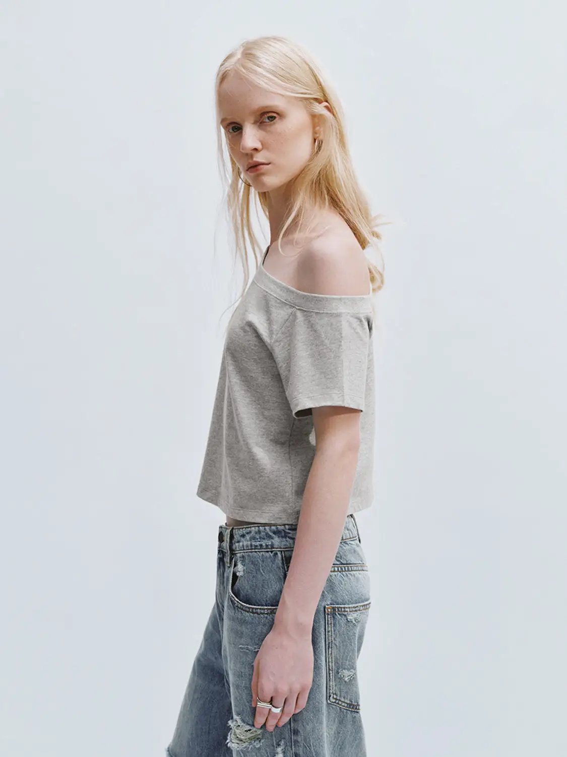 One-Shoulder Cropped Relaxed Silhouette Cotton T-Shirt