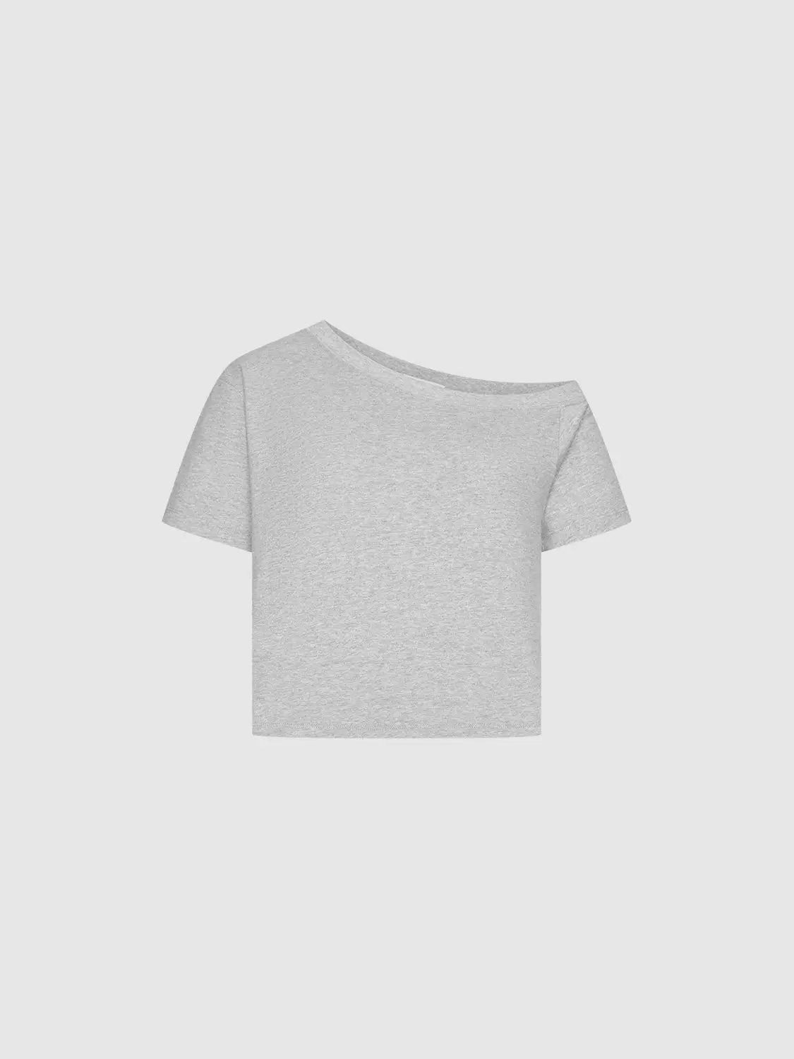 One-Shoulder Cropped Relaxed Silhouette Cotton T-Shirt