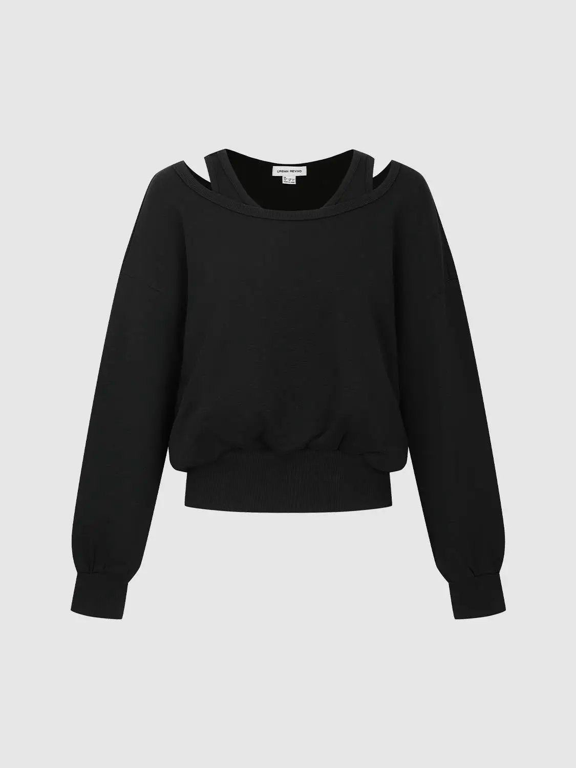 2-In-1 Off Shoulder Long Sleeve Ribbed Hem Sweatshirt