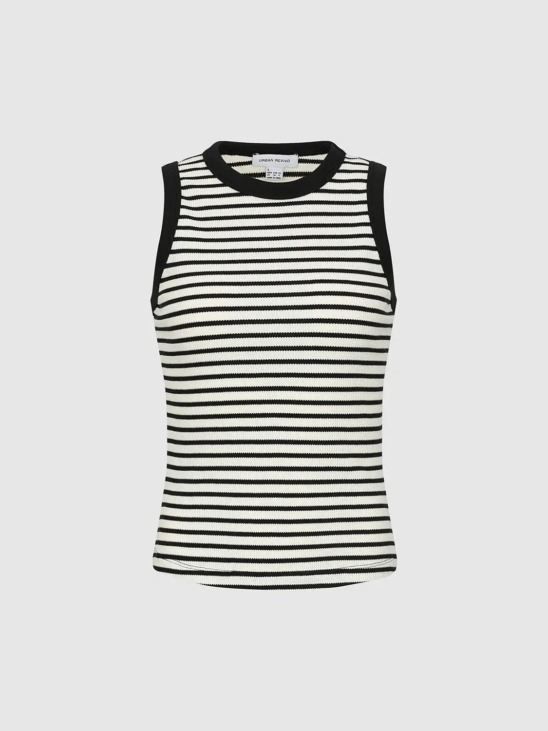 Contrast Trim Halter Neck Striped Cotton Tank Top
