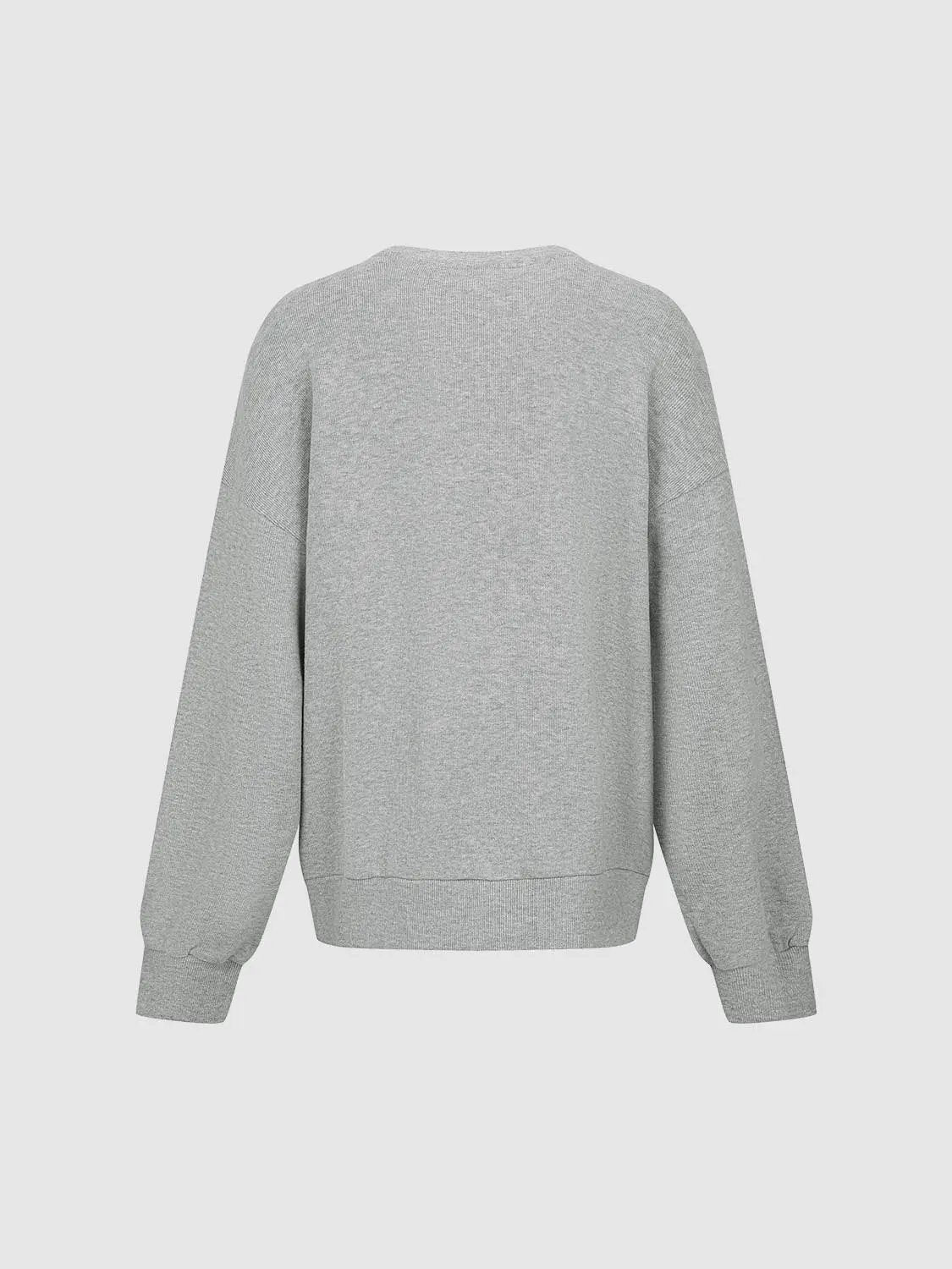 Round Neck Drop Shoulder Side Snap Button Cotton Sweatshirt