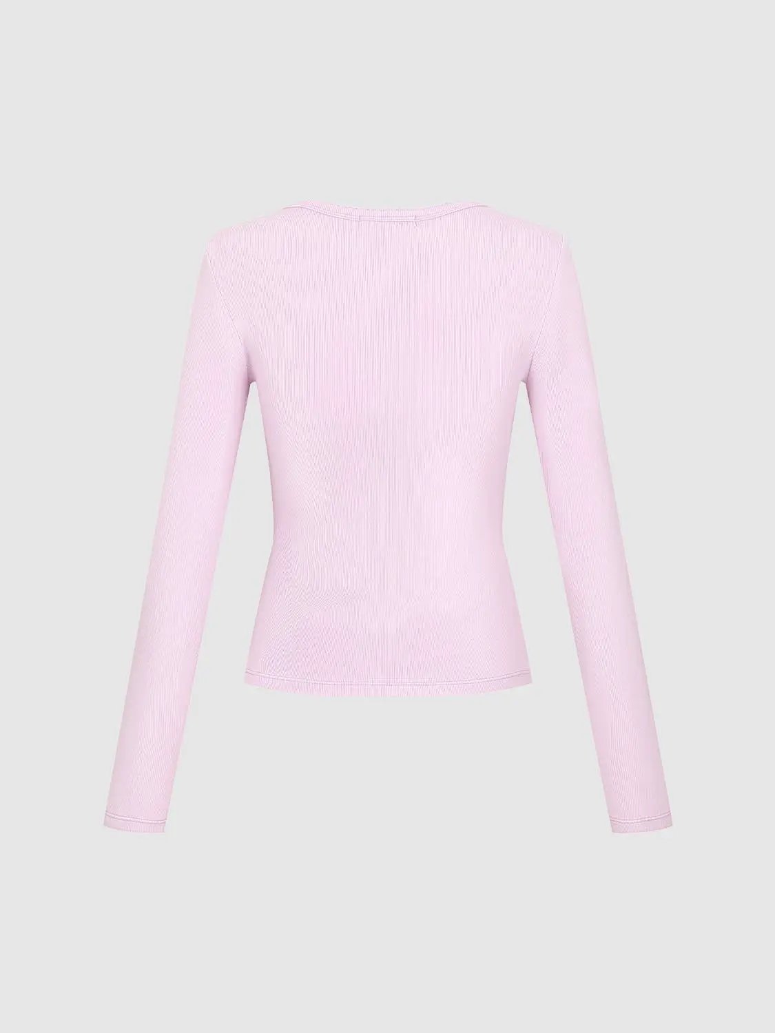 Henley Neck Slim Fit Cropped Long Sleeve Basic Top