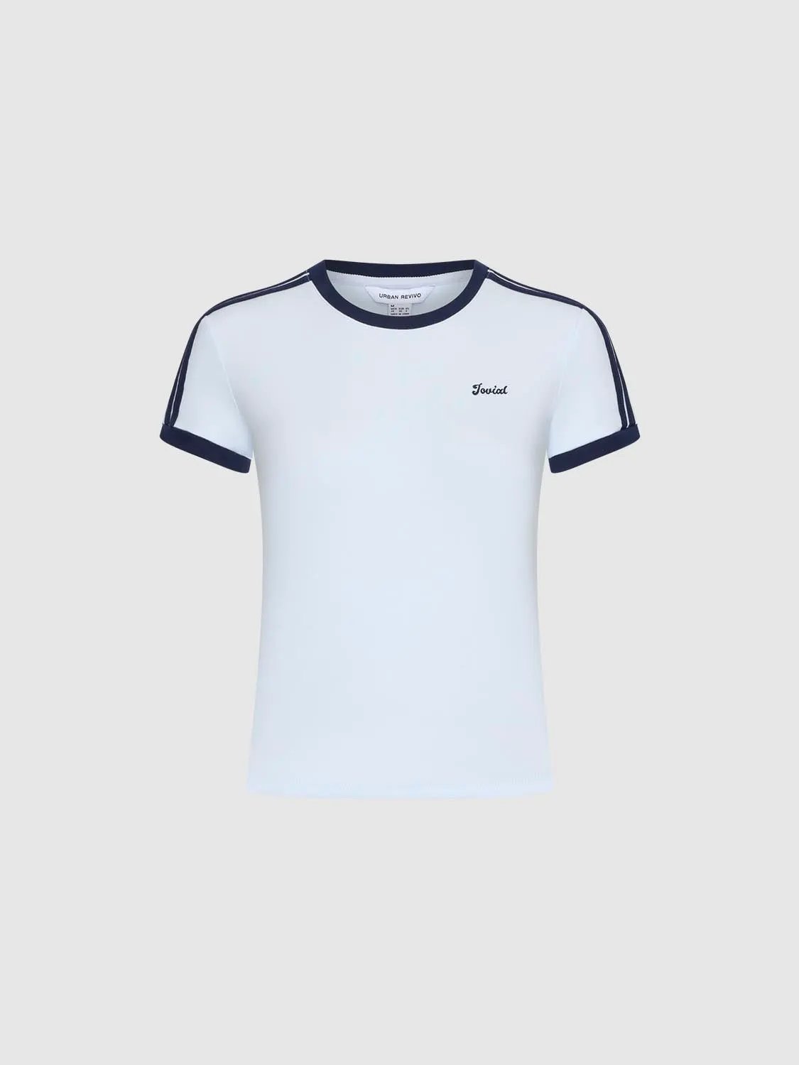 Short Sleeve Contrast Trim Fitted Waist Cotton T-Shirt