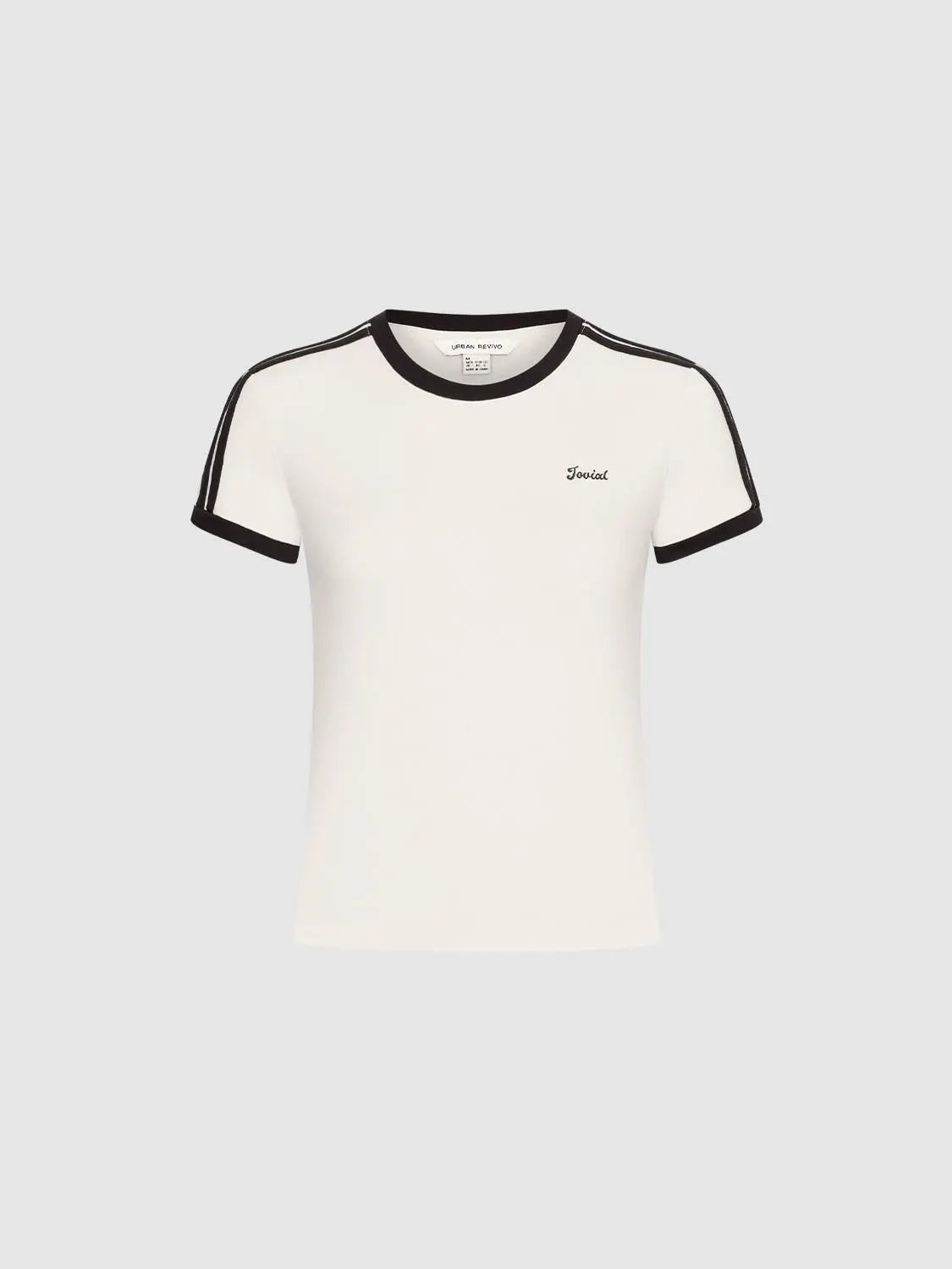 Short Sleeve Contrast Trim Fitted Waist Cotton T-Shirt